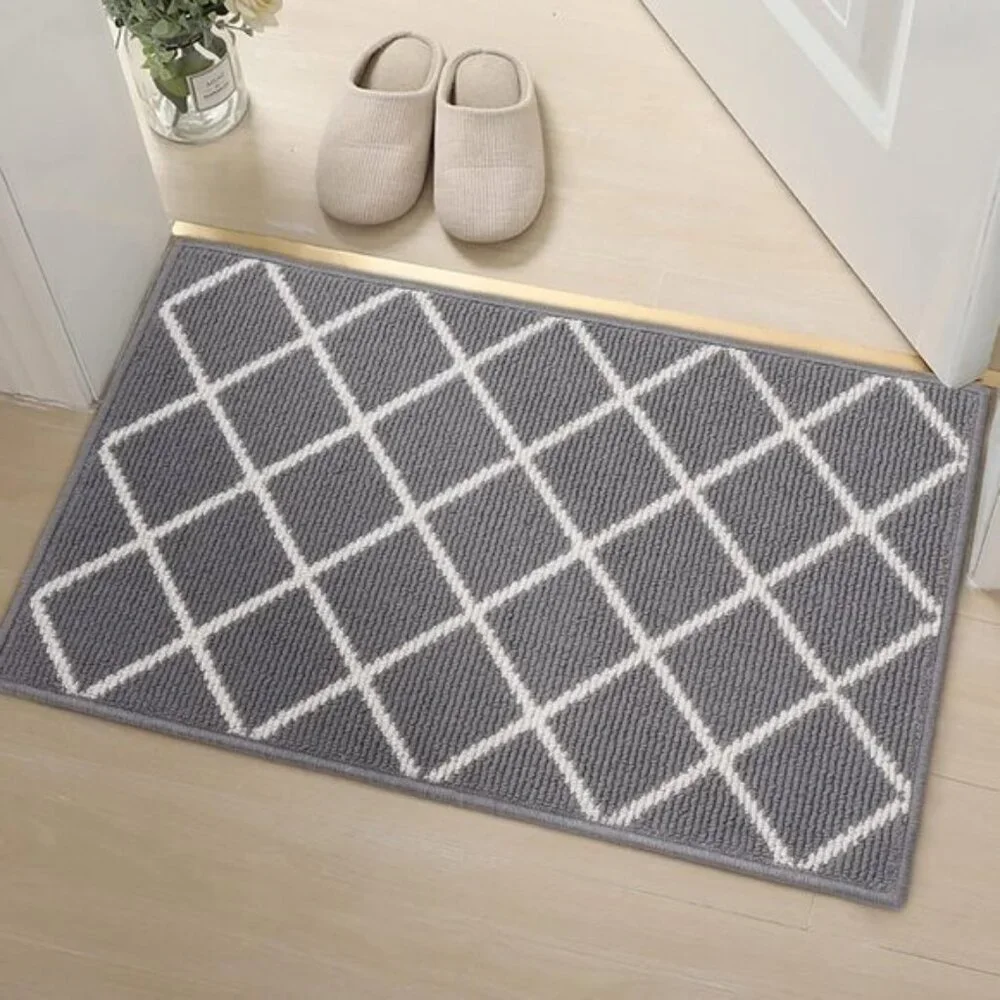 New 32x20In Indoor Door Mat, Low-Profile, Non-Slip, Washable Entry Rug - Grey
